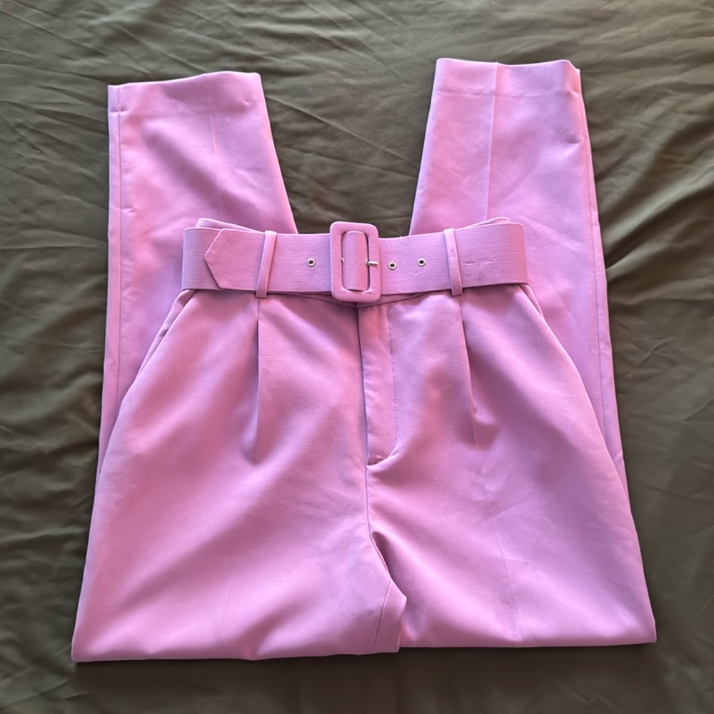 zara high waisted belted trouser size small lilac lavender New without tags